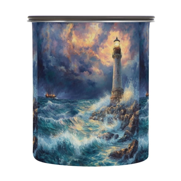 900ML Food Storage Container Food Storage Tank Coffee Storage Container 304 Food Grade Stainless Steel Corrosion Resistant Lighthouse at Sea