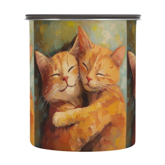900ML Food Storage Container Food Storage Tank Coffee Storage Container 304 Food Grade Stainless Steel Corrosion Resistant Sleeping Cats