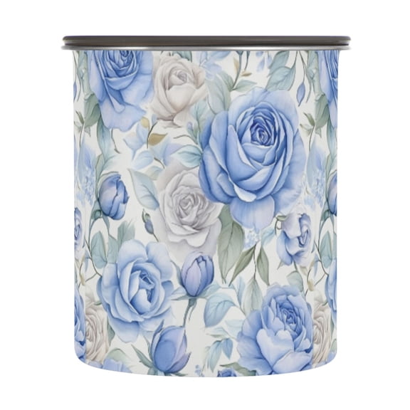900ML Food Storage Container Food Storage Tank Coffee Storage Container 304 Food Grade Stainless Steel Corrosion Resistant Super Beautiful Blue Roses