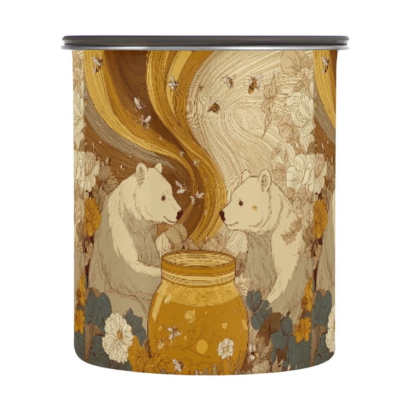 900ML Food Storage Container Food Storage Tank Coffee Storage Container 304 Food Grade Stainless Steel Corrosion Resistant Two Bears