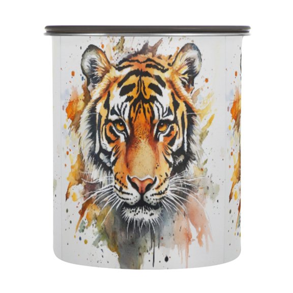 900ML Food Storage Container Food Storage Tank Coffee Storage Container 304 Food Grade Stainless Steel Corrosion Resistant Watercolor Cartoon Tiger