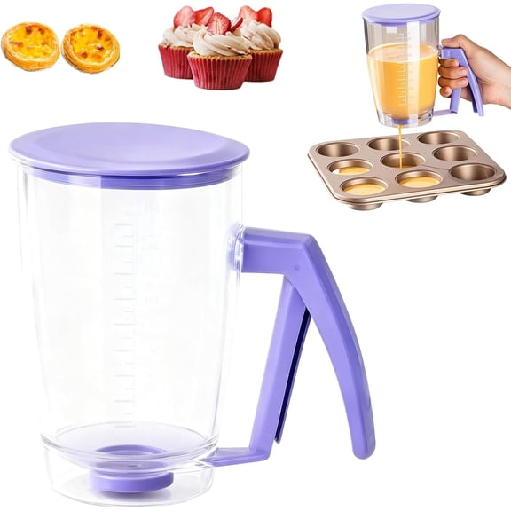 900ML Pancake Batter Dispenser with Squeeze Handle, Handheld Baking Tool for Waffles & Cupcakes