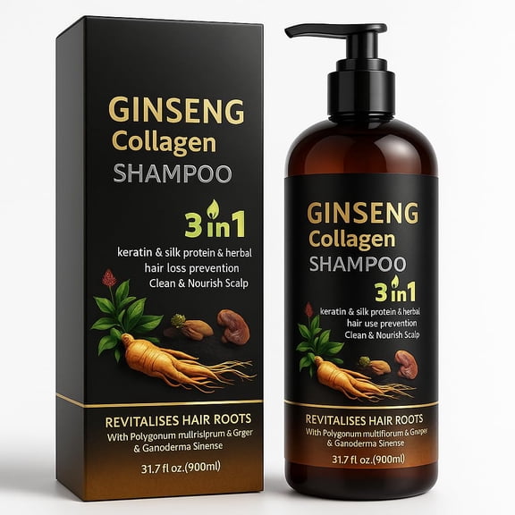 900ML X-Large 3in1 Ginseng Collagen Shampoo with Ginger extract, Hair Loss Prevention with Keratin & Silk Protein | Strengthens & Revitalizes Hair Roots for Thicker, Healthier Hair