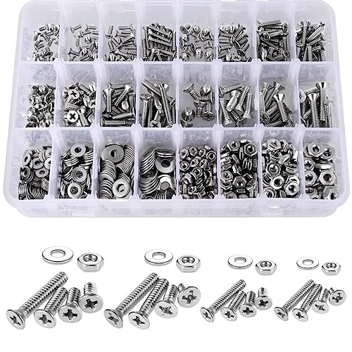 900PCS Nuts and Bolts Assortment Kit for Home Projects - Stainless Steel Machine Screws Assortment Kit, SAE Assorted Screw Set, Phillips Flat Head Screws Washers Nuts with Case