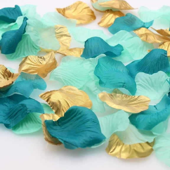900PCS Teal Aqua Mint Gold Silk Rose Flower Petals Party Confetti Table Centerpieces Scatters Baby Bridal Shower Wedding Favor Vase Filler Aisle Decoration