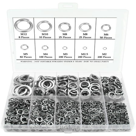 900Pcs 304Stainless Steel Spring Lock Washers for Screws Bolts Lock Metal Washer