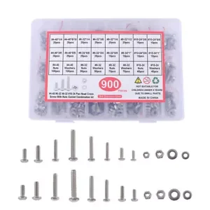 900Pcs #4-40#6-32#8-32#10-24 Nuts And Bolts Machine Scre Assortment Kit With Box