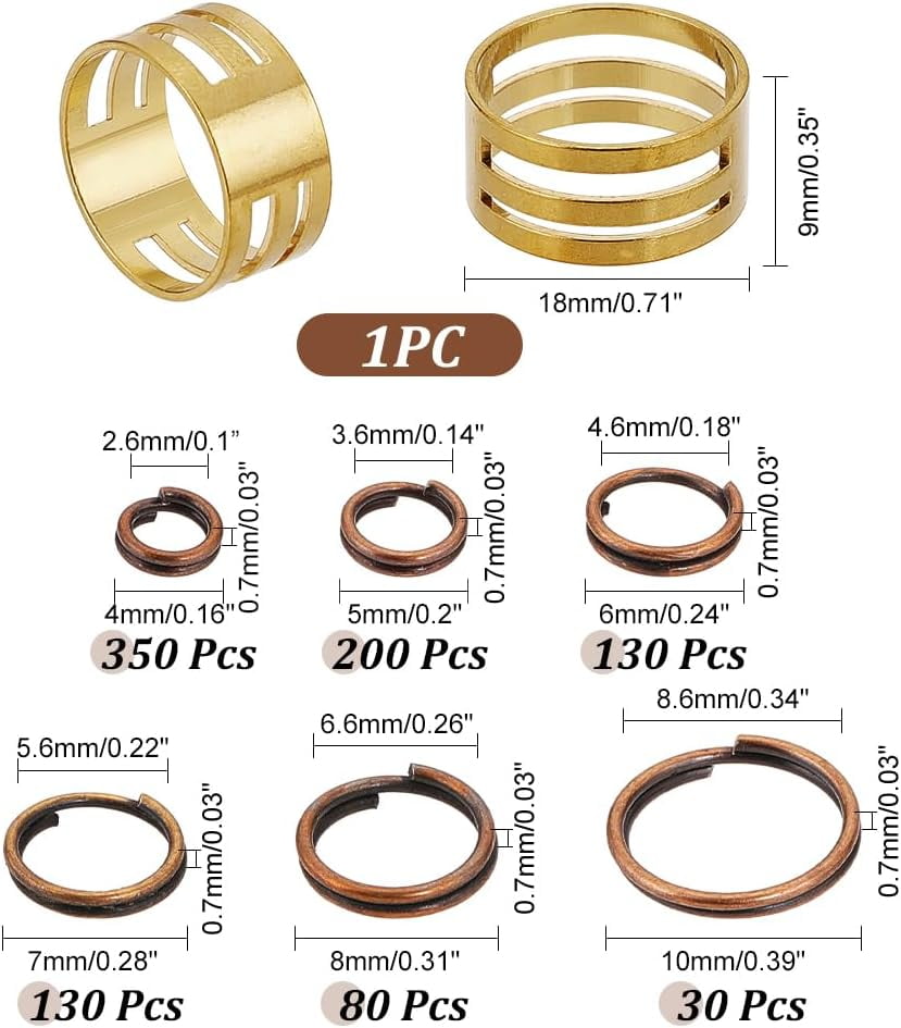 900Pcs 6 Sizes 4/5/6/7/8/10mm Iron Split Rings Double Loop Jump Ring ...