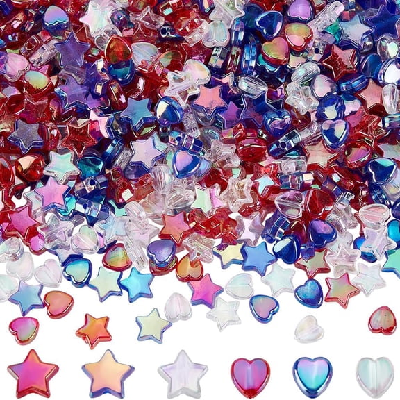 900Pcs 6 Styls Themed Eco-Friendly Transparent Acrylic Beads Sets AB Color Mixed Color 8~11x8~11x3~4.5mm Hole: 1.5~1.6mm 150pcs/style