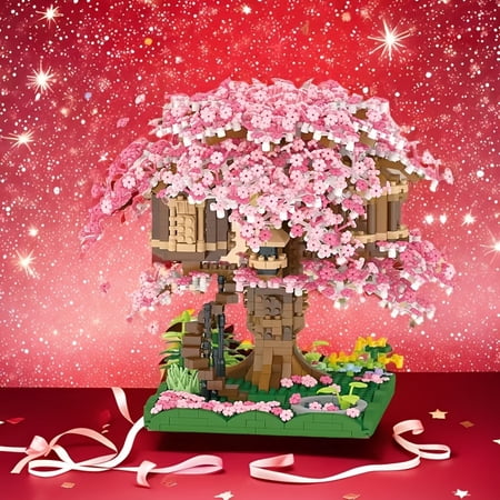 900Pcs Cherry Blossom Treehouse Brickcraft Building Sets, DIY Bonsai Tree with Mini Treehouse, Building Blocks for Adults Teens, Home Decor & Creative Gift