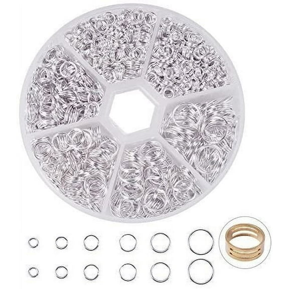 900Pcs Iron Double Loop Split Jump Ring Diameter 0.15inch 0.19inch 0.23inch 0.27inch 0.31inch 0.39inch Silver