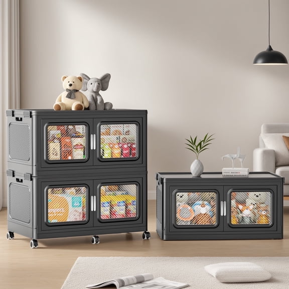 900Qt Extra Large Stackable Storage Bins with Lid, 225Gal Collapsible Closet Organizer and Storage Drawers with Wheels for, 3-Pack Totes for Storage Clearance, Black