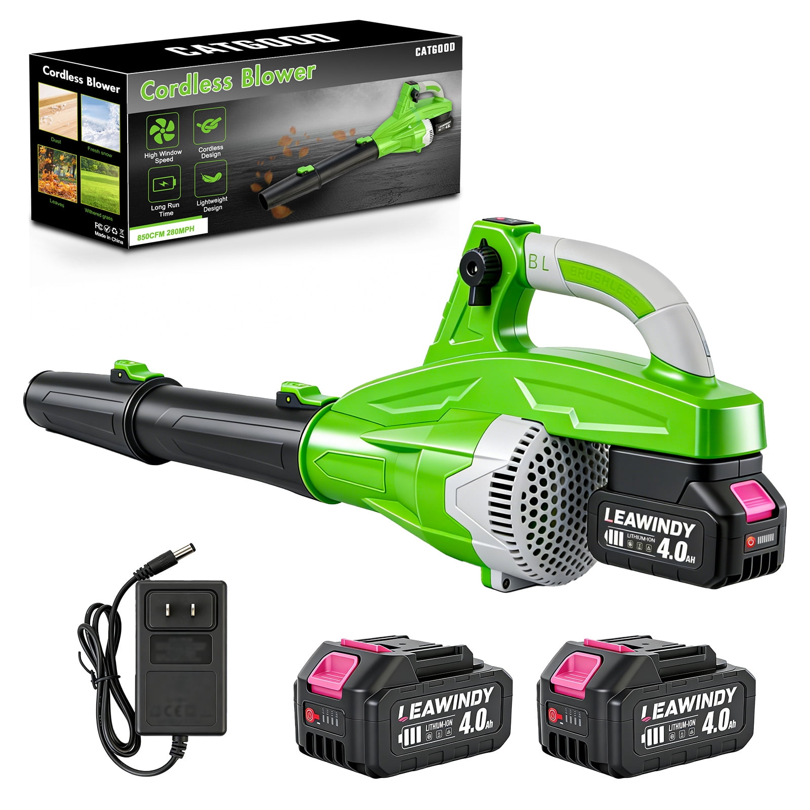 900W Brushless Leaf Blower, 850CFM 4AH Cordless Leaf Blower with 8 Speed Modes, Digital Display, Green
