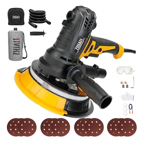 900W Drywall Sander - Handheld Wall Sander, Variable Speed, 12 Sanding Discs, Adjustable Suction, Dust Collection for Smooth Walls & Ceilings