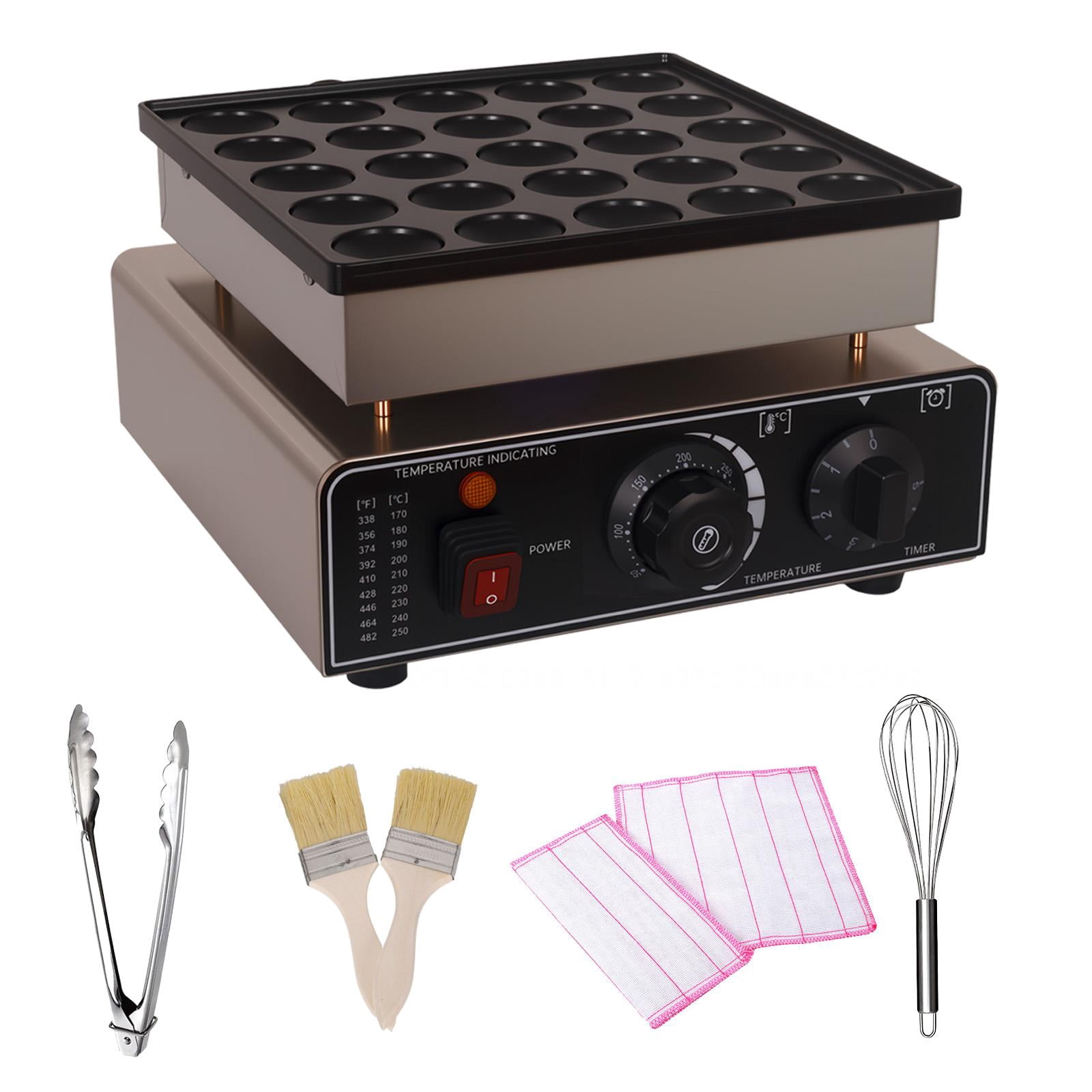 900W Electric Poffertjes Maker, 25-Hole Non-Stick Mini Waffle Baker, Stainless Steel Snack Grill with Temp & Timer, for Home Breakfast, Coffee Shop & Party Treats