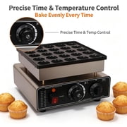 950W Electric Poffertjes Maker, 25-Hole Non-Stick Mini Waffle Baker, Stainless Steel Snack Grill with Temp & Timer, for Home Breakfast, Coffee Shop & Party Treats