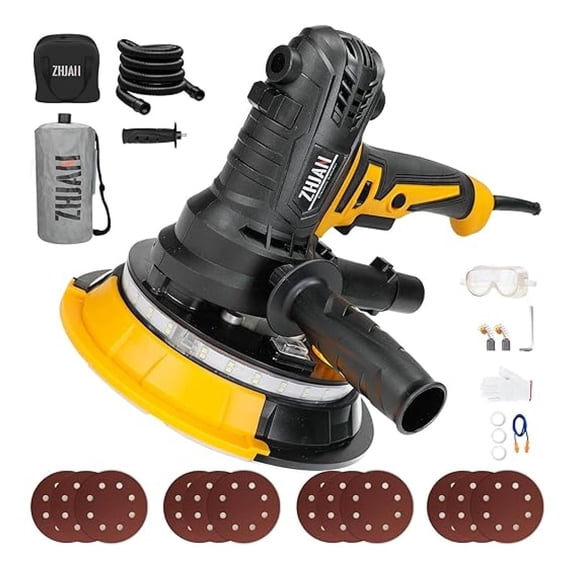 900W Handheld Drywall Sander, Sander for Walls,Rough and fine Sanding - Variable Speed, Upgraded Pad, Adjustable Suction, 12 Pcs Sanding Discs,Drywall Sander with Du-st Tube and Collection Bag
