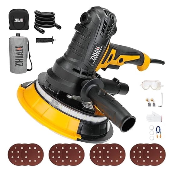 900W Handheld Drywall Sander, Sander for Walls,Rough and fine Sanding - Variable Speed, Upgraded Pad, Adjustable Suction, 12 Pcs Sanding Discs,Drywall Sander with Du-st Tube and Collection Bag