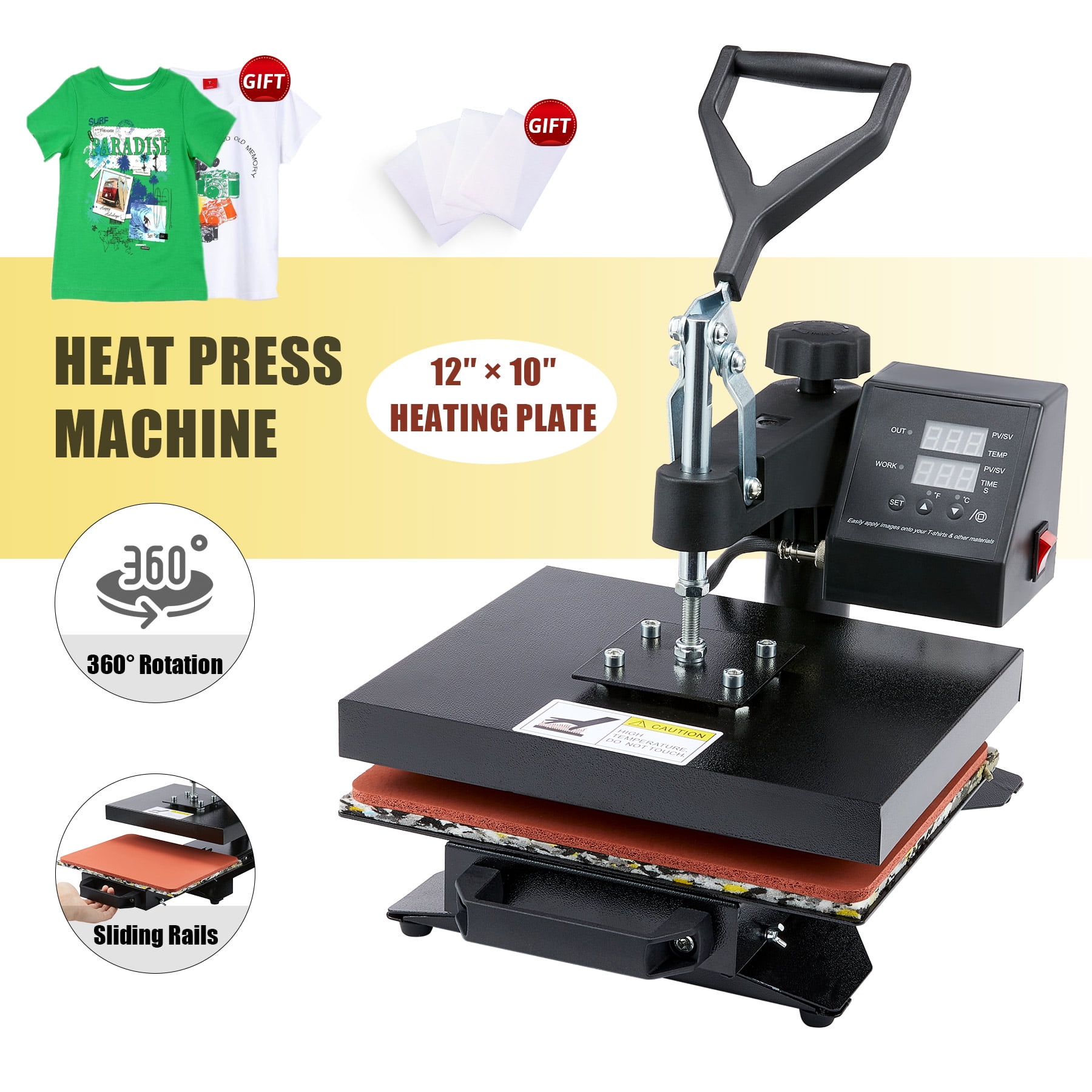 CREWORKS Heat Press Machine 15x15 Inch, T Shirt Transfer Press with 5 in 1  Mug Plate Cap Set, 360 Swing Away Sublimation Heat Press for T Shirt Mug