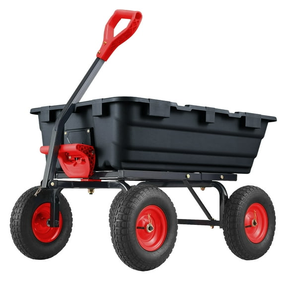 900lb Heavy-Duty Garden Dump Cart, Heavy Duty 4 Wheel Wheelbarrow Yard Cart Dump Wagon with 180° Rotating Handle and 10" No-Flat Tires, Utility ATV Trailer Dump Cart