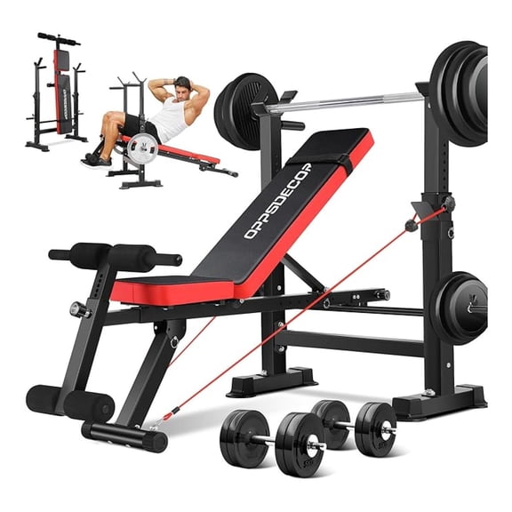 900lbs 6 in 1 Weight Set with Squat Rack, Workout with Leg Extension Preacher Rack Multi-Function Press Set for Home Gym, ZWX1113 New Version Weight