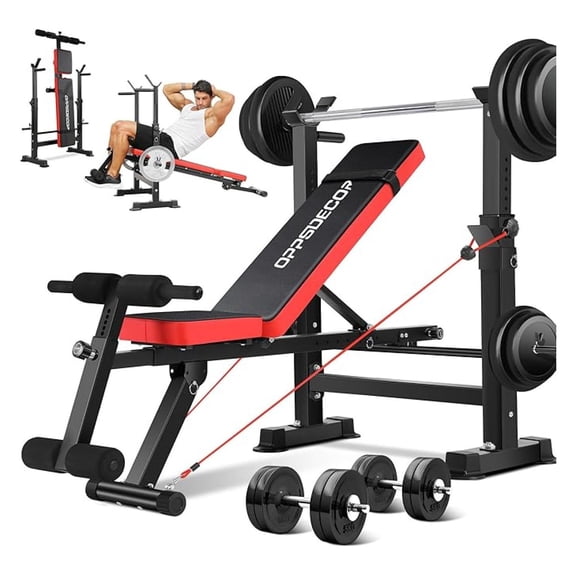 900lbs 6 in 1 Weight Set with Squat Rack, Workout with Leg Extension Preacher Rack Multi-Function Press Set for Home Gym, ZWX1113 New Version Weight