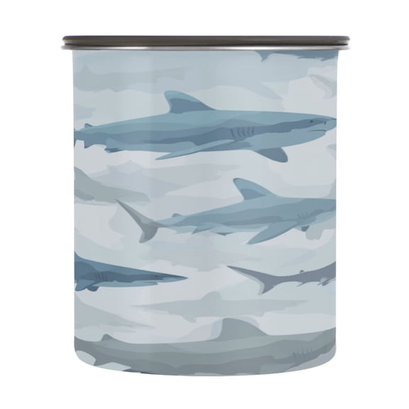 900ml Stainless Steel Food Storage Containers Blue and Gray Sharks Pattern Airtight Kitchen Canisters with Vacuum Lid for Coffee Tea Flour Sugar Grains