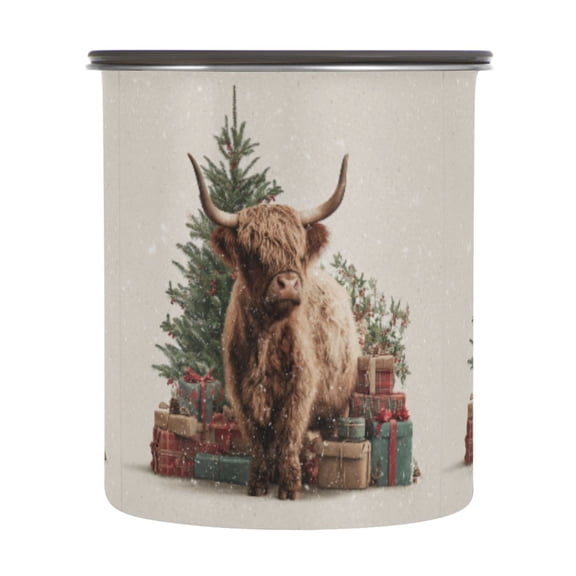 900ml Stainless Steel Food Storage Containers Cow and Christmas Gifts Airtight Kitchen Canisters with Vacuum Lid for Coffee Tea Flour Sugar Grains