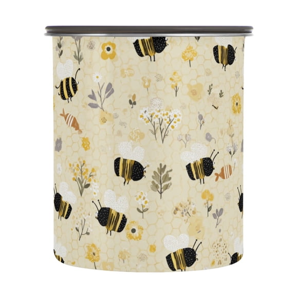 900ml Stainless Steel Food Storage Containers Cute Bees and Honeycomb Pattern Airtight Kitchen Canisters with Vacuum Lid for Coffee Tea Flour Sugar Grains