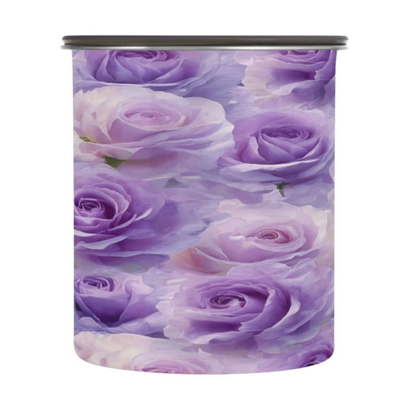 900ml Stainless Steel Food Storage Containers Light Purple Roses Pattern Airtight Kitchen Canisters with Vacuum Lid for Coffee Tea Flour Sugar Grains