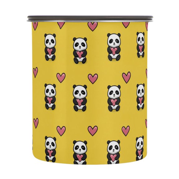 900ml Stainless Steel Food Storage Containers Panda Cartoon with Heart Pattern Airtight Kitchen Canisters with Vacuum Lid for Coffee Tea Flour Sugar Grains