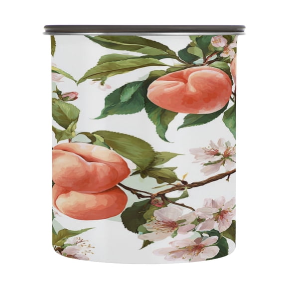 900ml Stainless Steel Food Storage Containers Peach Fruit Pattern Airtight Kitchen Canisters with Vacuum Lid for Coffee Tea Flour Sugar Grains
