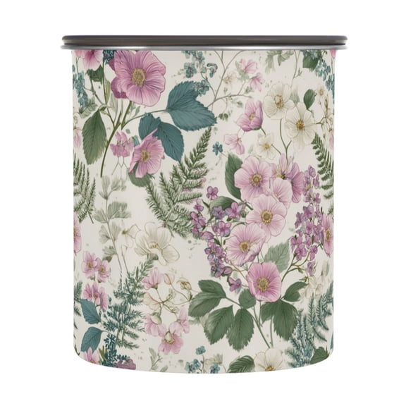 900ml Stainless Steel Food Storage Containers Retro Pink Flowers Pattern Airtight Kitchen Canisters with Vacuum Lid for Coffee Tea Flour Sugar Grains