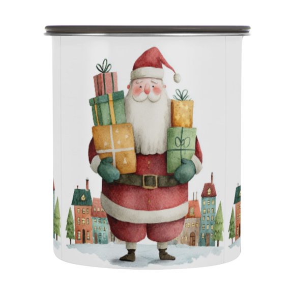 900ml Stainless Steel Food Storage Containers Santa Claus Holding Gifts Airtight Kitchen Canisters with Vacuum Lid for Coffee Tea Flour Sugar Grains