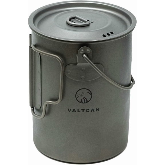 900ml Titanium Camping Pot with Lid and Mesh Bag, 134g Ultralight, Foldable Bail Handle, Steam-Vent Lid