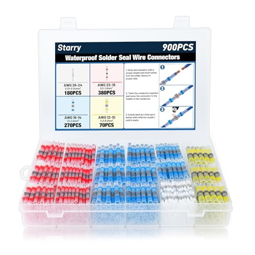 900pcs Waterproof Solder Seal Wire Connectors - Heat Shrink Wire Connectors 26-10 AWG,Solder Butt Connectors Heat Shrink for Marine Automotive Trailer RV Boat Truck Wiring$$Electrical