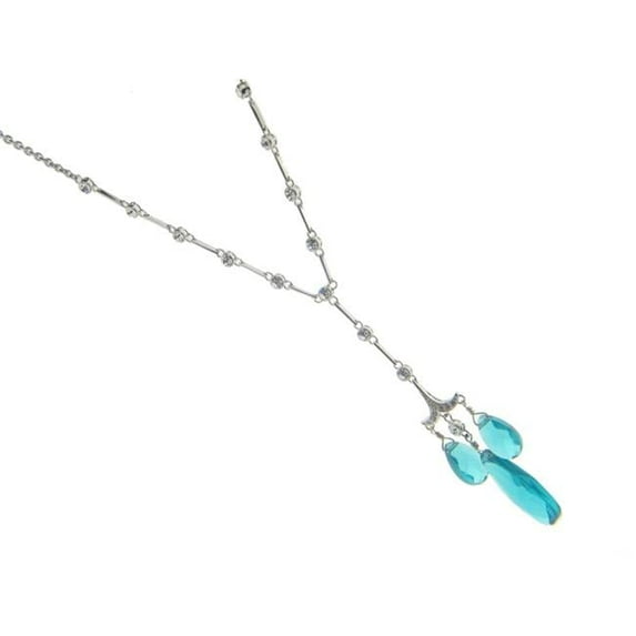 901117 16 in. Paraiba Briolette & CZ High Fashion Necklace in Sterling SIlver