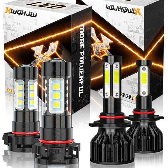 9012 H16 LED Headlight Bulbs Combo Hi-Lo Beam Fog Light Halogen Replacement 6000K Pure White 4-Pack