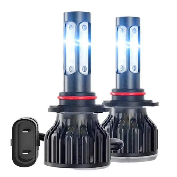 9012 HIR2 LED Headlight Bulbs 4-Sided 300% Brighter 6000K White, Hi/Lo Beam Plug and Play - Pair