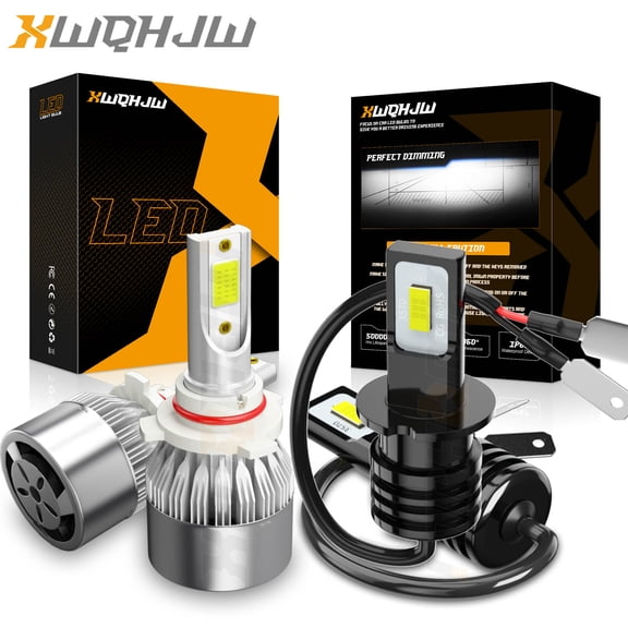 9012/HIR2 LED Headlight Bulbs + H3 Fog Light White Plug LED Bulb Kit 35W 6000K,Pack of 4