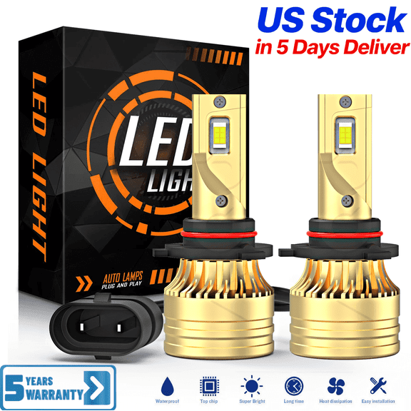 9012 LED Headlight Bulbs Hi/Low Beam, 100,000LM 600% Ultra-Bright Bulb, 6000K White, 500% Brightness with Fan, Plug-N-Play, CANbus Ready, pack of 2