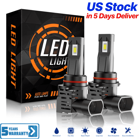9012 LED Headlight Bulbs Hi/Low Beam, 100,000LM 600% Ultra-Bright Bulb, 6000K White, 500% Brightness with Fan, Plug-N-Play, CANbus Ready, pack of 2
