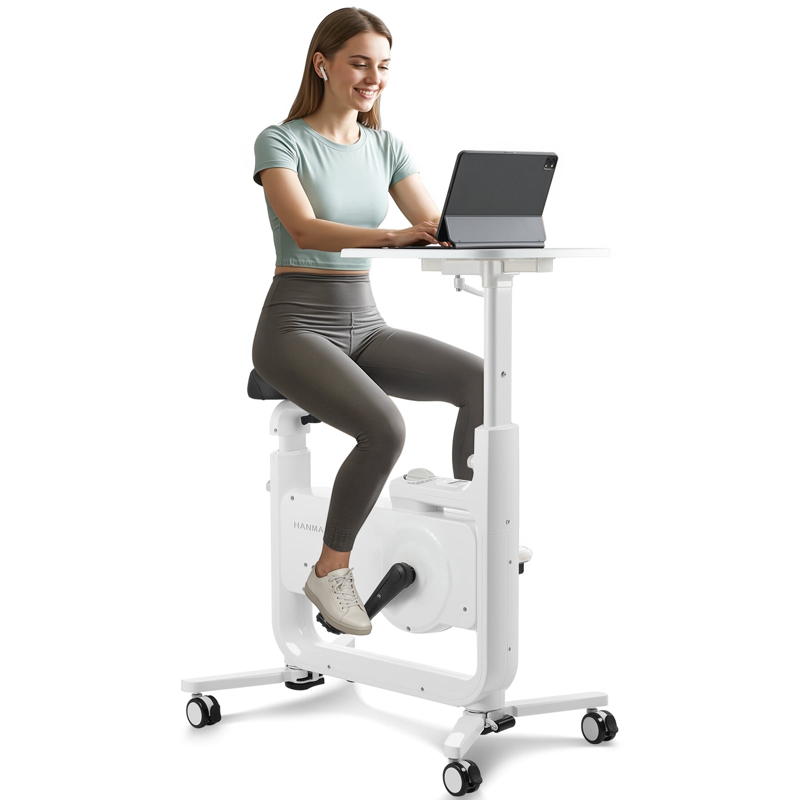 901A Magnetic Control Exercise Bike with Adjustable Desktop, 264LBS Heavy Duty 8-Level Resistance Indoor Stationary Bike Ultra Quiet Under Desk Cycling Trainer for Home Office Workout