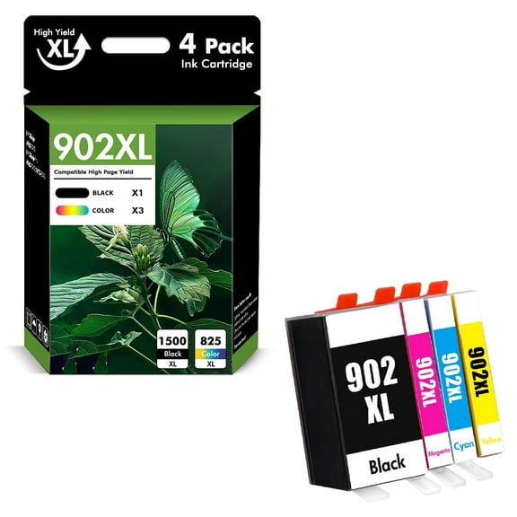902 902XL Ink Cartridges Compatible for HP 902 902XL 4 Pack for OfficeJet Pro 6968 6978 6958 6970 6960 6962 6950 6968 6972 902 XL Printer (Black, Cyan, Magenta, Yellow)
