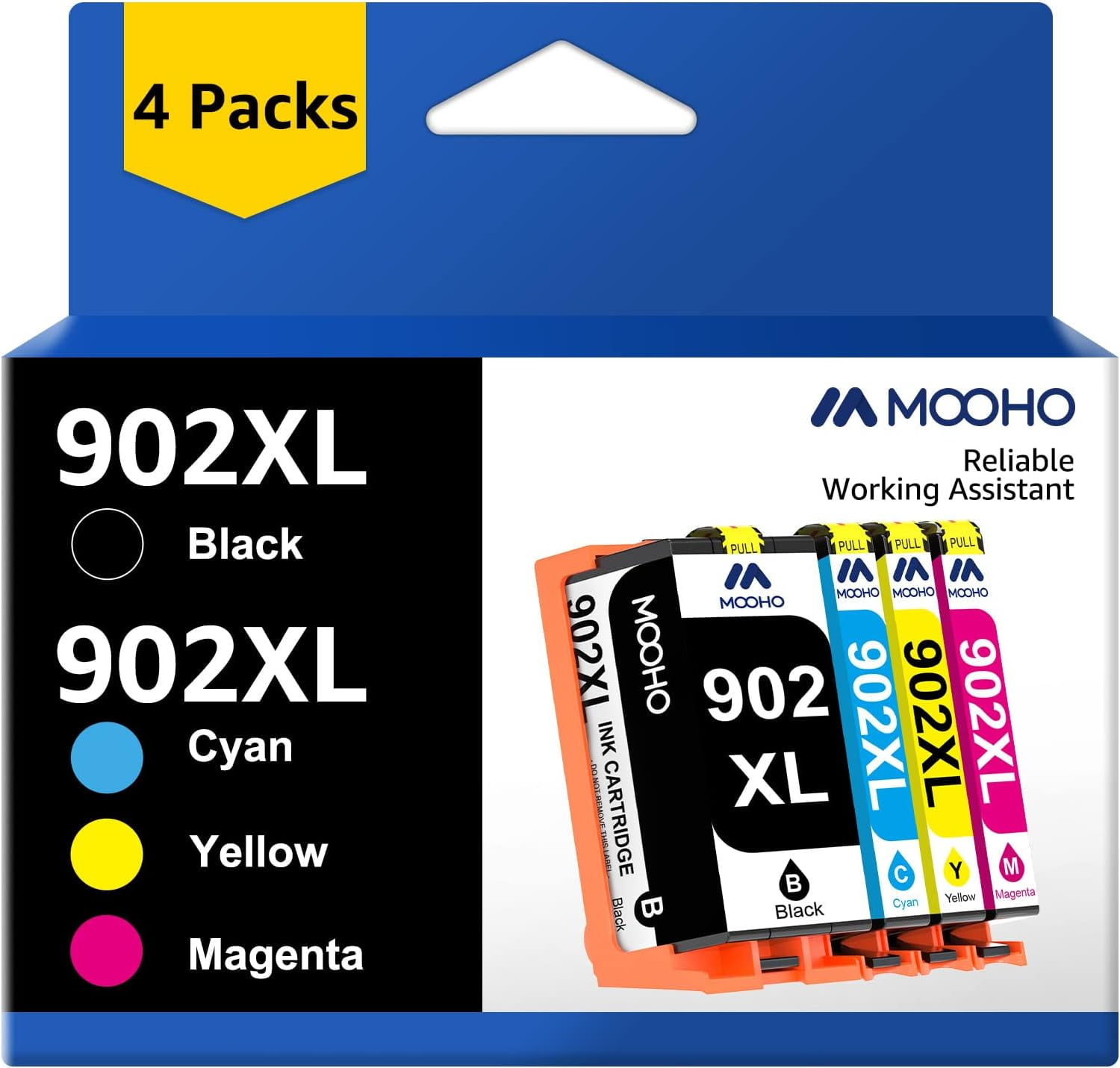 902 902XL 902XL Ink Cartridges Replacement for HP Cartridge 902XL for  Officejet Pro 6978 6960 6962 6968 6954 6958 6950 6951 6970 Printers (Black  Cyan Magenta Yellow, 4 Pack) 