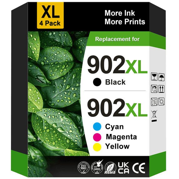 902 Ink Compatible for HP 902 Ink Cartridge for HP Ink 902 902XL (Black Cyan Magenta Yellow, 4 Pack)