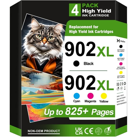 902 XL Ink Cartridge Compatible for HP 902 XL Ink Cartridges for HP Officejet Pro 6950 6958 6960 6962 6968 6970 6978 Printer (4 Pack)