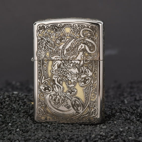 902 bright chrome laser pattern lighter men's personalized trendy windproof lighter wholesale,【JD】招财貔貅
