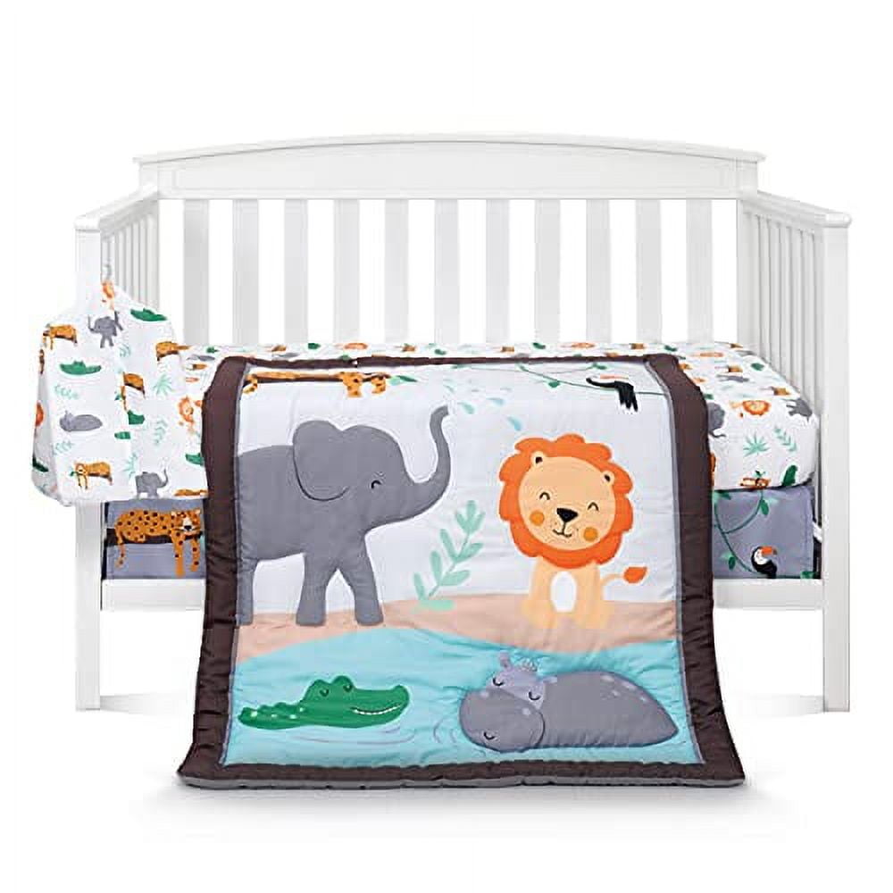 90210 Baby 5 Pcs crib Bedding Set for Girls and Boys -Jungle Animal Theme Crib set for girls and boys