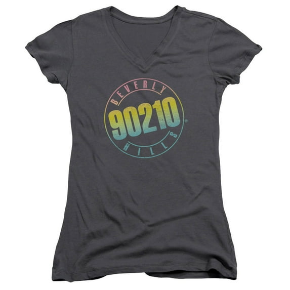 90210 Color Blend Logo Junior Women's V-Neck T-Shirt Charcoal